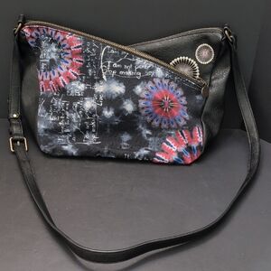 Desigual Women's Asymetrical Stylish Black /Multicolor Crossbody Bag.